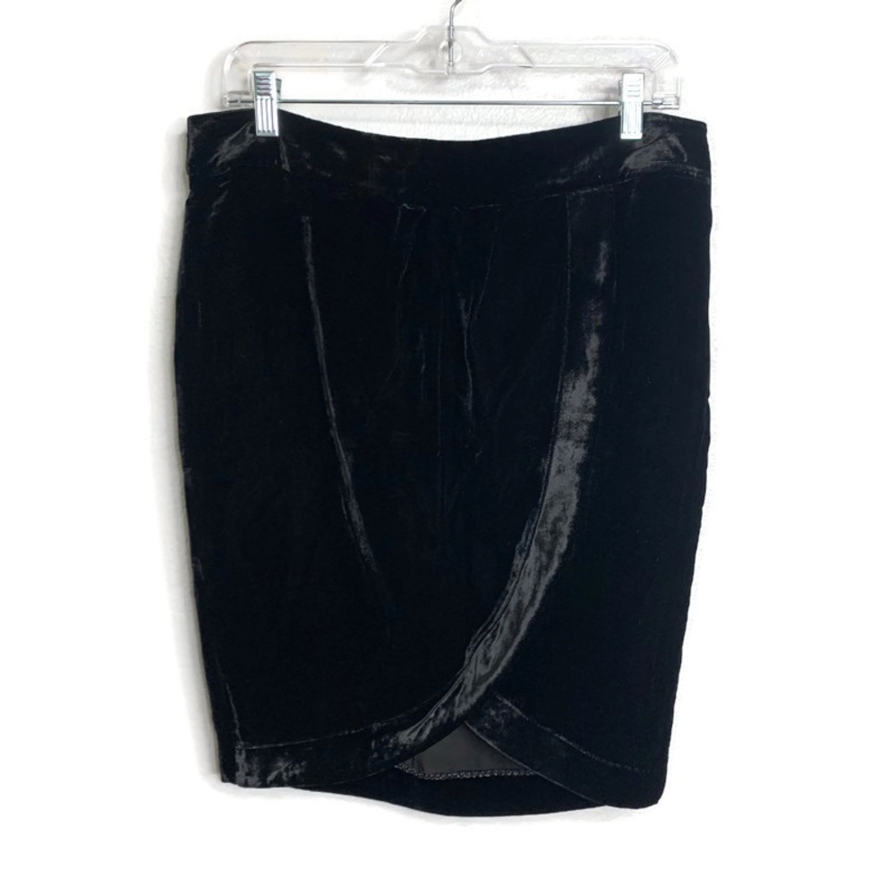 Divina Faux Wrap Black Silk Blend Velvet Skirt